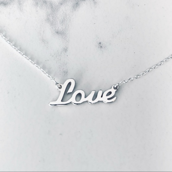 LOVE Name Plate Necklace Pendent in Silver 925 - Picture 3 of 7